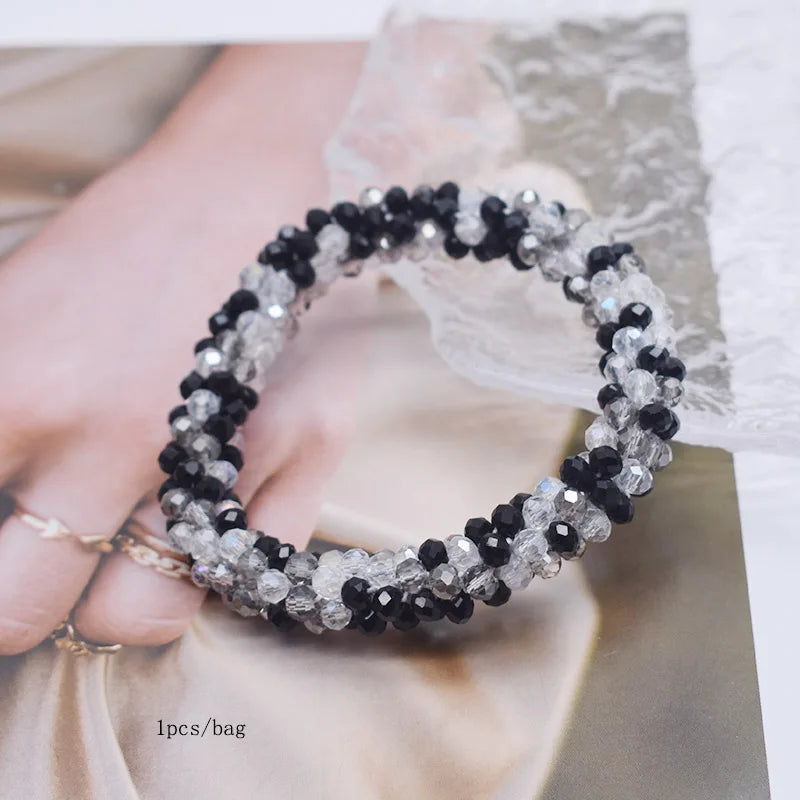 Mixed Color Trendy Glass Bead Bracelet Elastic Handmade Strand Bracelets for Women Gift New Hair Accessory Glass Beads Bracelet