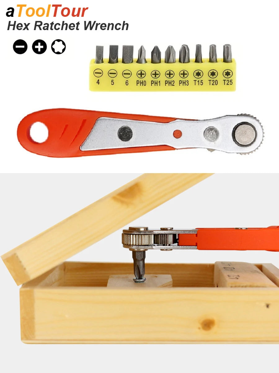 Mini Ratchet Wrench Screwdriver 1/4 Hex Adjustable Quick Release Socket Handle Repair Hand Tool For Car Repair Close Quarters