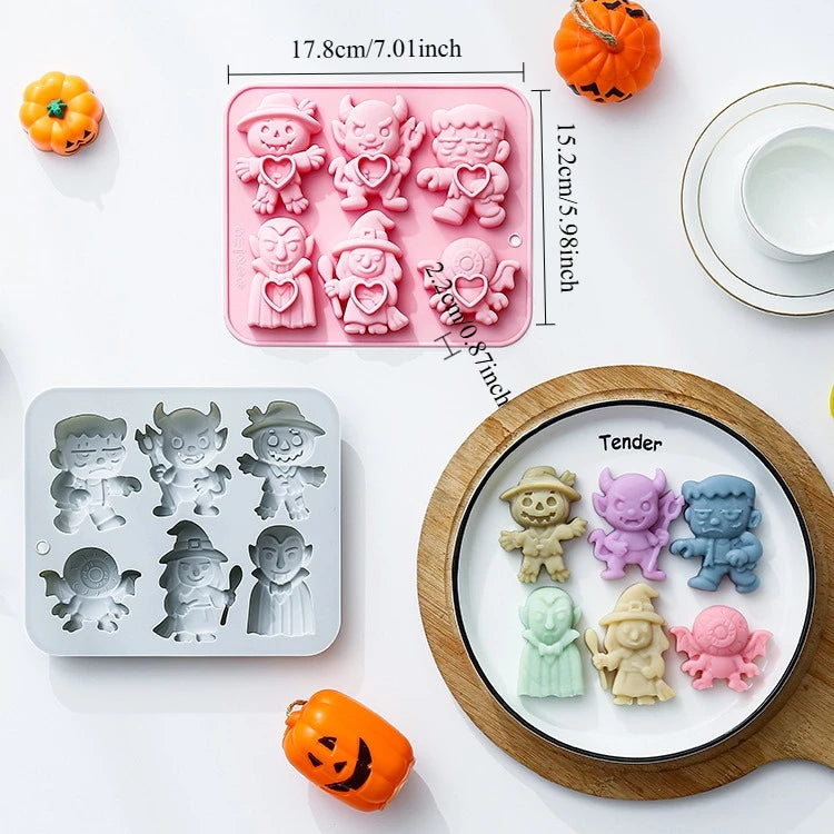 6 Cavity 6 Different Halloween Theme Silicone Mold 3d Demon, Wizard, Vampire Candy Chocolate Mould Epoxy Resin Mold Cake Decor