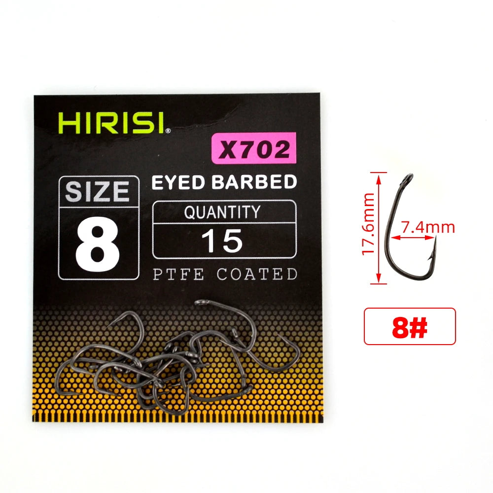15pcs PTFE Coated High Carbon Steel Barbed Fish Hook With Eye  Carp Fishing Accessories X702