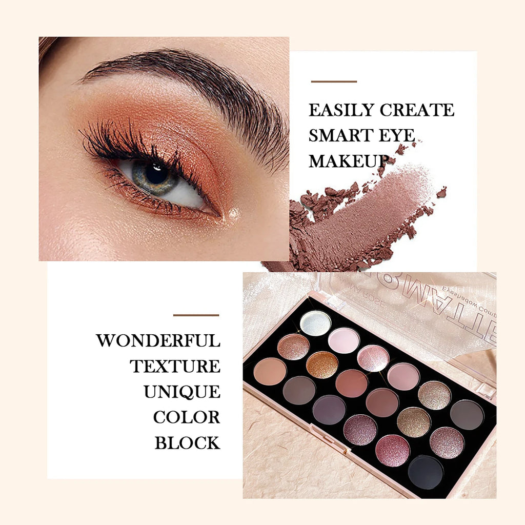 18-Color Eyeshadow Palette – Pearlescent, Matte, Fine Shimmer, Glitter, Earth Tones, Long-Lasting, High-Performance
