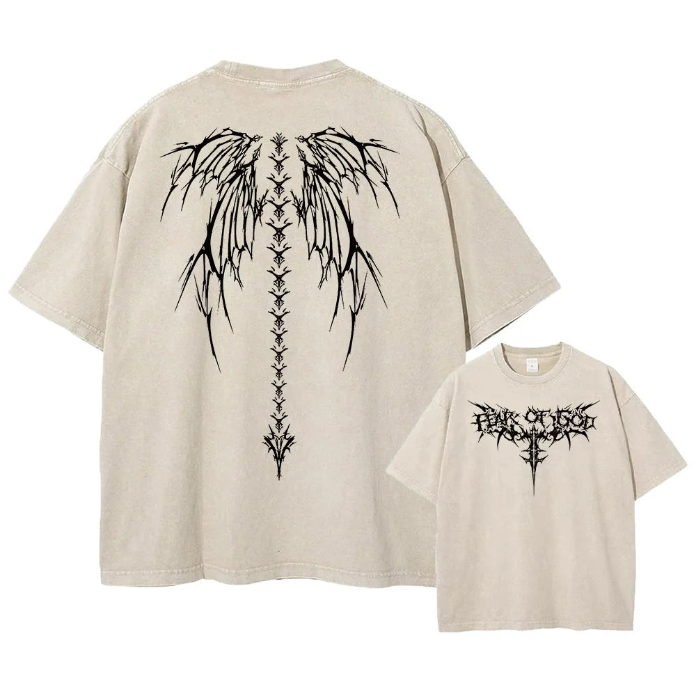 Oversized Printed Tshirts Men Gym Vintage Heavyweight T Shirts Cotton Workout Acid Wash Baggy Tees Street Fashion Tops Unisex