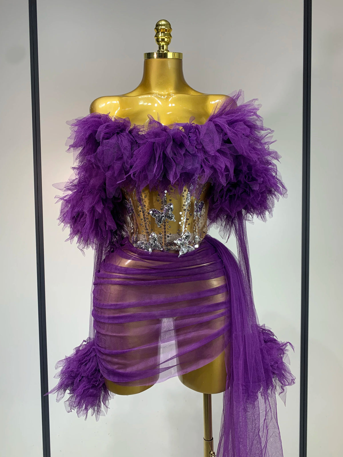 Women Sexy Backless Mesh Transparent Three Pieces Set Performance Dance Costume Nightclub Birthday Photo Shoot Stage Outfit