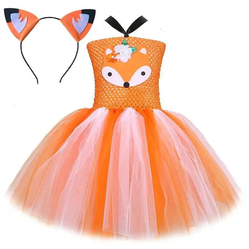 Animal Fox Halloween Costume for Girls Birthday Party Tutu Dress Kids Girl Photoshoot Outfit Children New Years Carnival Clothes