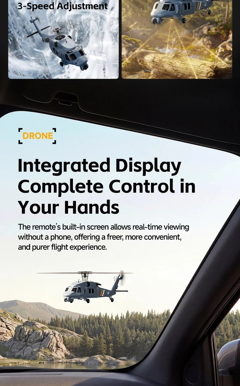 8K HD Camera RC Helicopter With LCD Screen Optical Flow Positioning One Key Takeoff WIFI FPV RC Airplane Single-Rotor Flybarless