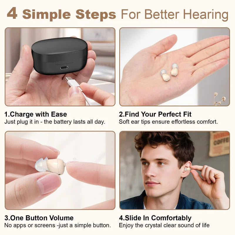 Rechargeable Hearing Aid for the Elderly In-the-Ear Intelligent Noise Reduction Hearing Aid ITE Large Capacity Charging Case
