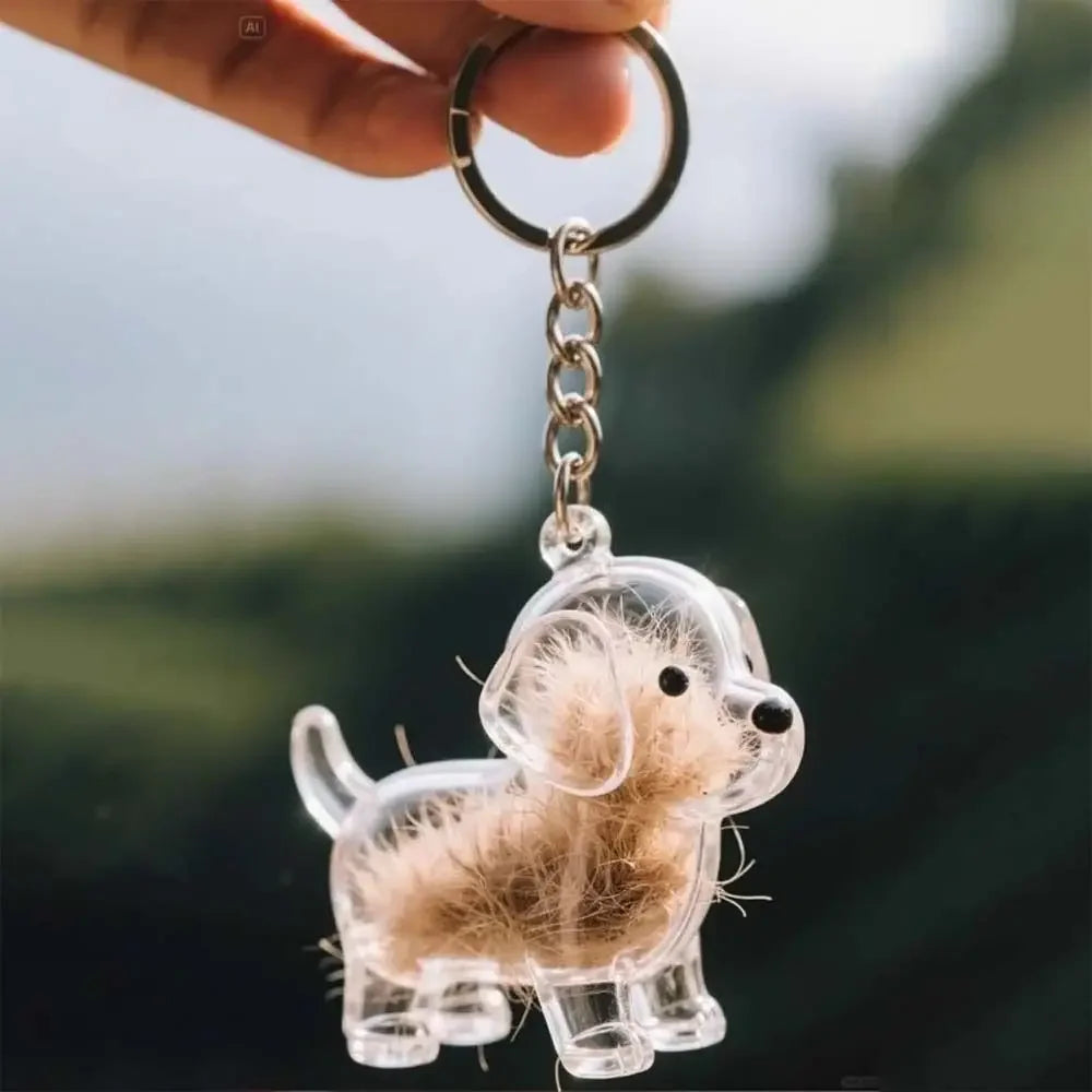 Dog Shape Dog Hair Storage Box Hair Grooming DIY Handmade Pet Hair Keychain Transparent Keyring Puppy Pendants Pet lovers