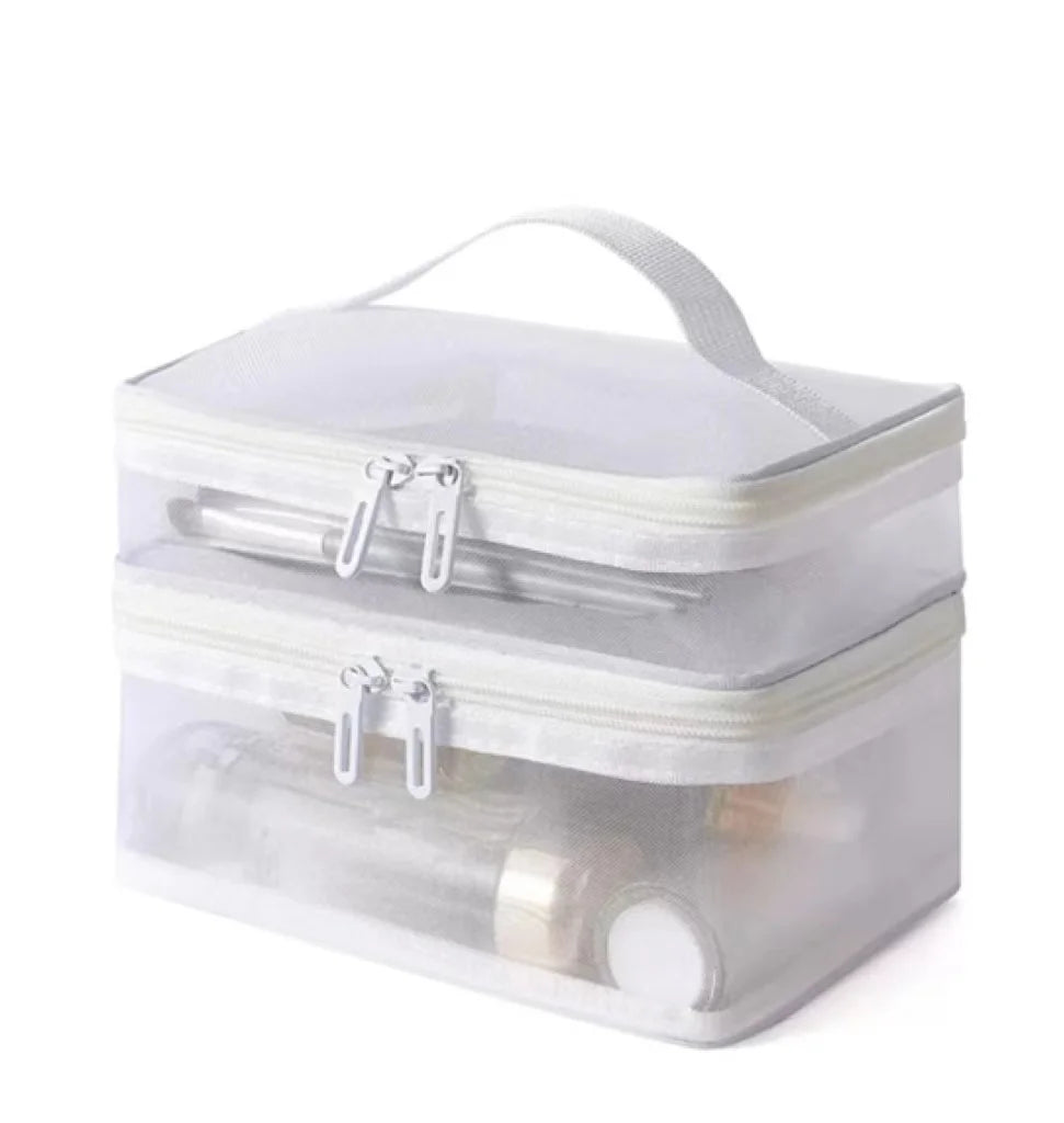 Double Layer Mesh Makeup Bag, Wash Bag, Women's Portable New Large Capacity Storage Bag, Cosmetics Storage Bag