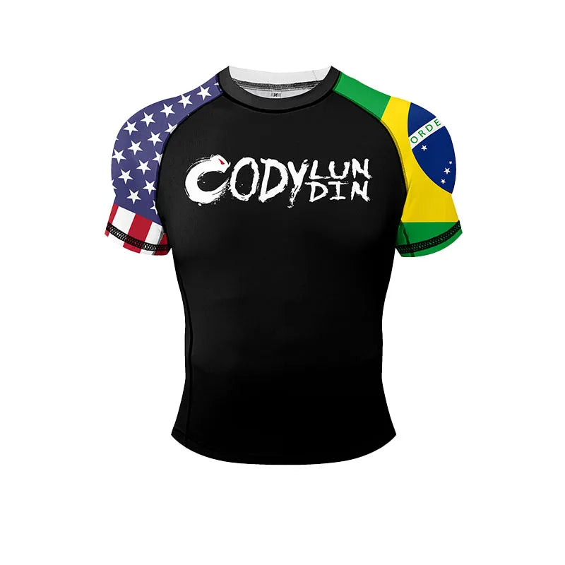 New No Gi BJJ Shirts Jiu Jitsu Kickboxing Training Rashguard With Hem Rubber Polyester Spandex Compression Sports Gym Blouses