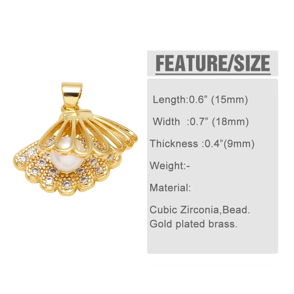 OCESRIO Multicolor Crystal Pearl Heart Pendant for Necklace Copper Gold Plated Scallop Bee Jewelry Making Component pdtb707