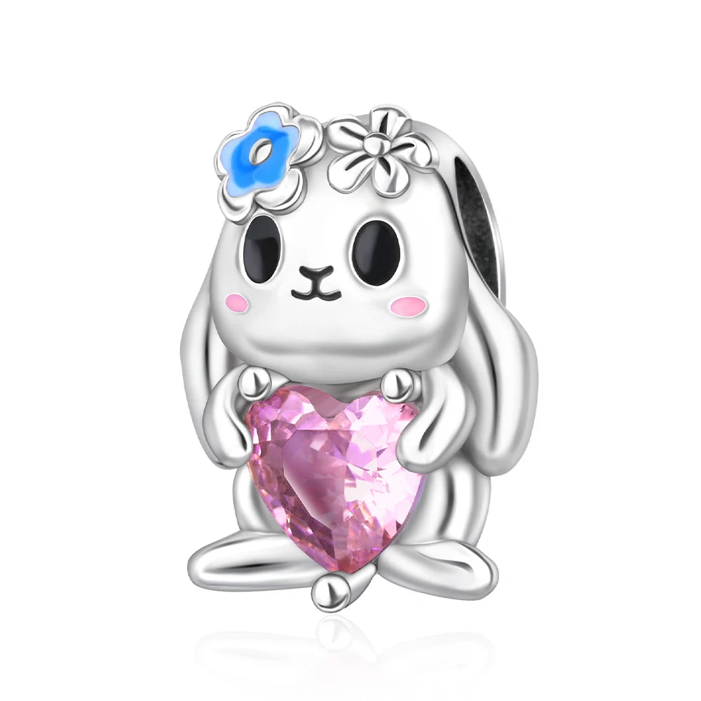 Exquisite 925 Sterling Silver Cute Dinosaur Turtle and Rabbit Couple Heart Charm Fit DIY Bracelet Necklace Casual Matching Gifts