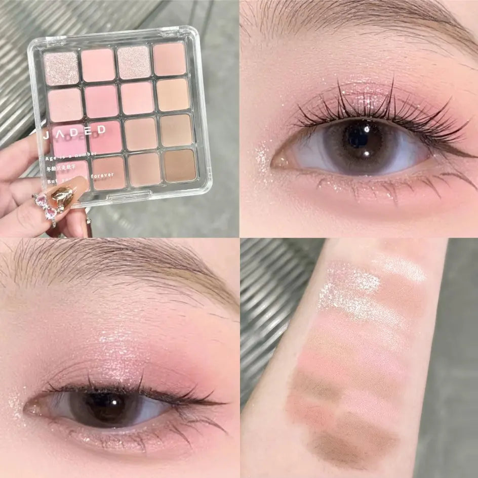 16 Color Eyeshadow Palette Matte Low Saturation Waterproof Glitter Blue Eye Shadow Long Lasting Pink Eyes Makeup Korean Cosmetic