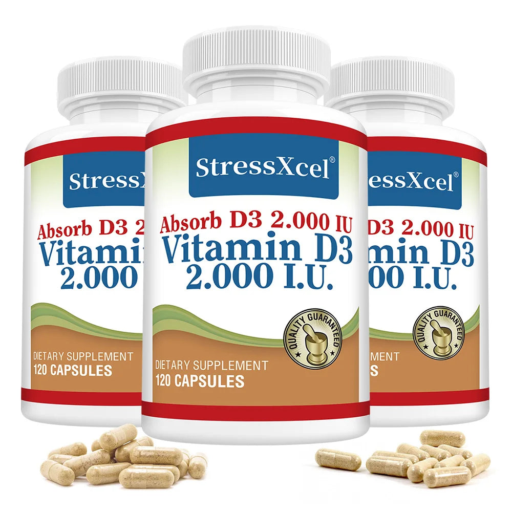 High Potency Vitamin D3 2000IU Capsules, Immune Support, Bone Health, Muscle Function, Whole-Body Wellness, Non-GMO Gluten Free