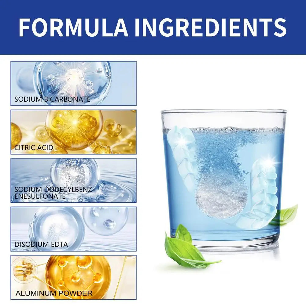 100PCS/Set Denture Cleaning Tablets Removes Odor Oral Cleaning Retainer Cleaner Bad Odors Stains Plaque Remover Tooth Care