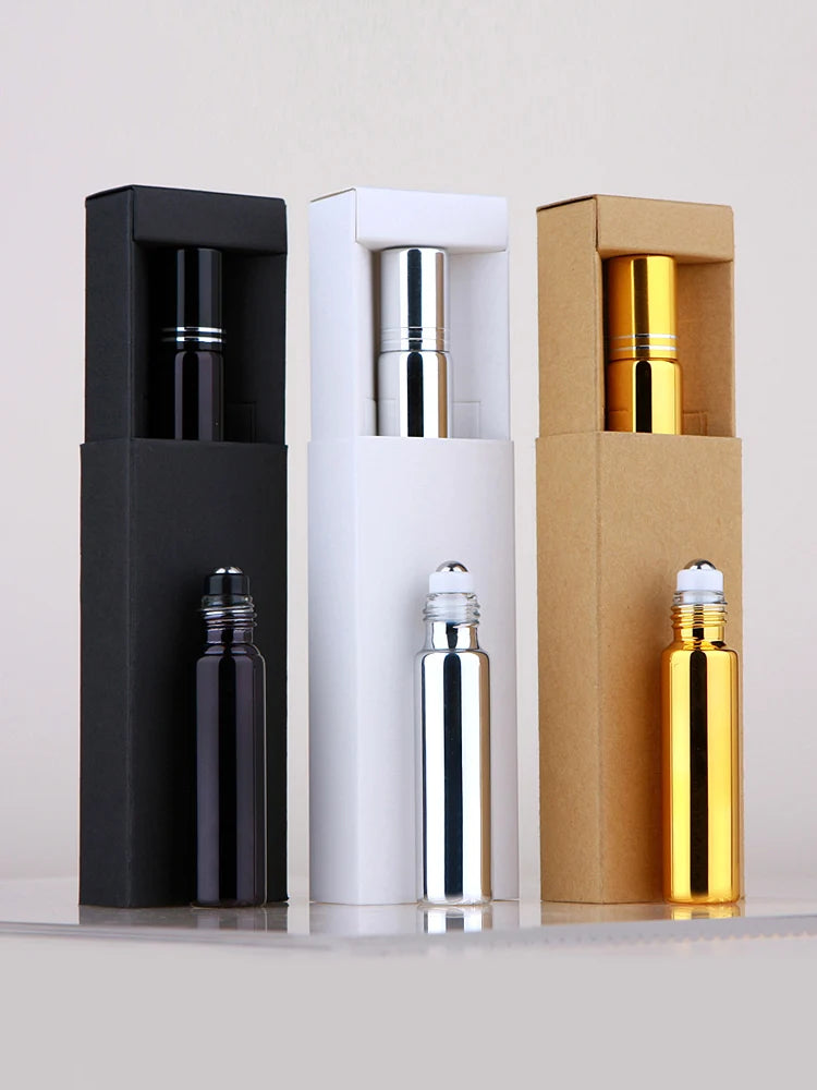 50 Pcs/Lot 10ml Electroplated Roll On Perfume Bottle Refillable Essential Oil Bottles With Box Roller Glass Vials LOGO Pay Extra