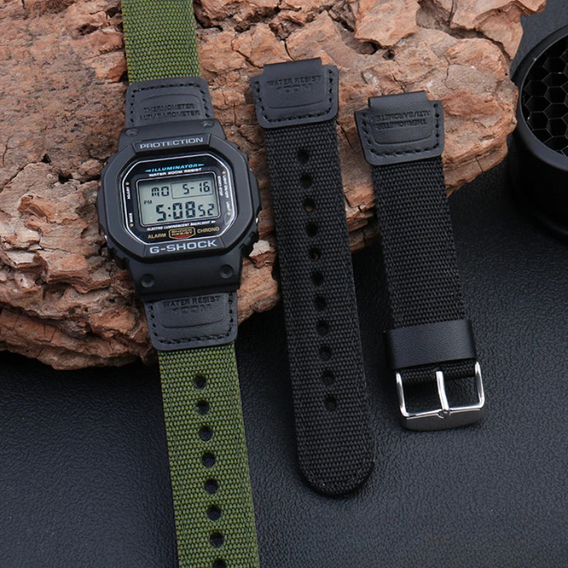 For Casio Small Square Black Army Green Dw5600 GW-5000 5035 GW-M5610 Farm Oak Ga2100 Gm2100 Modified Canvas Nylon 18mm Watchband