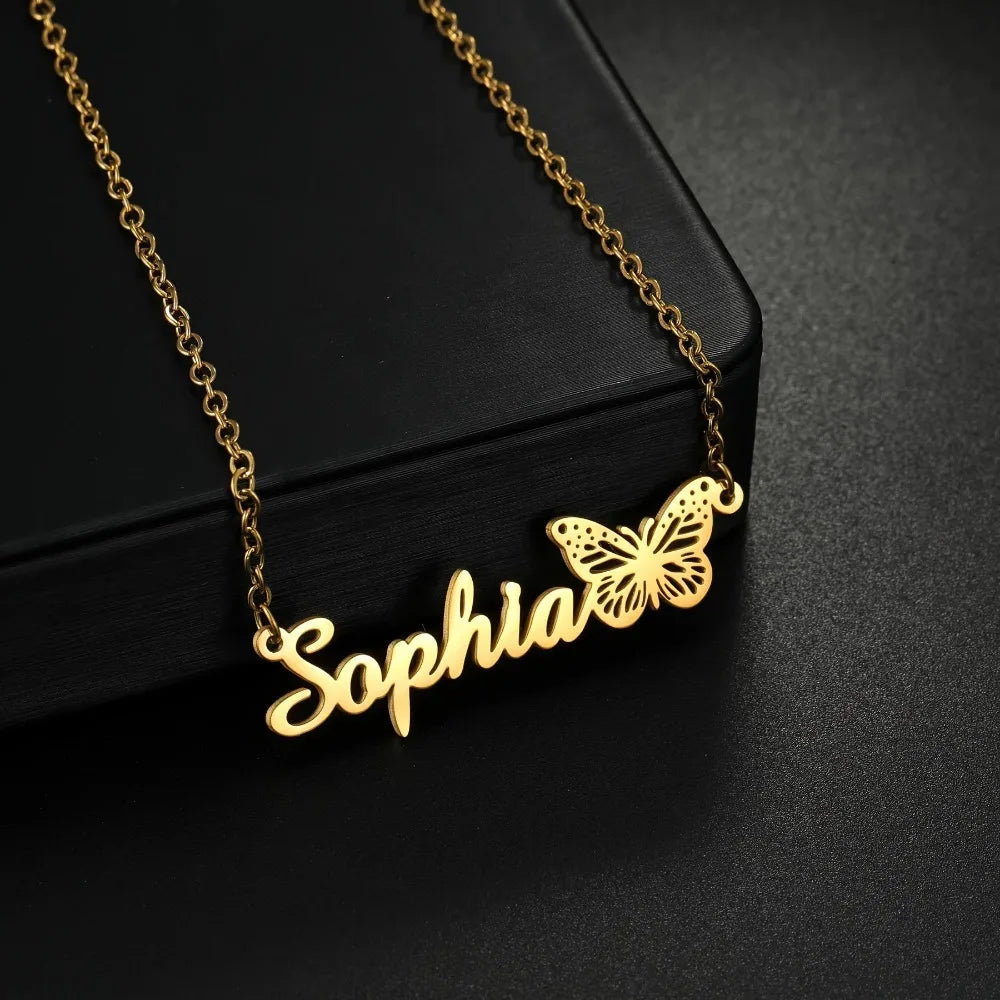 Custom Name Butterfly Women's Necklace Simple Charming Stainless Steel Jewelry  letter Design Personalized Mother's Day Gift