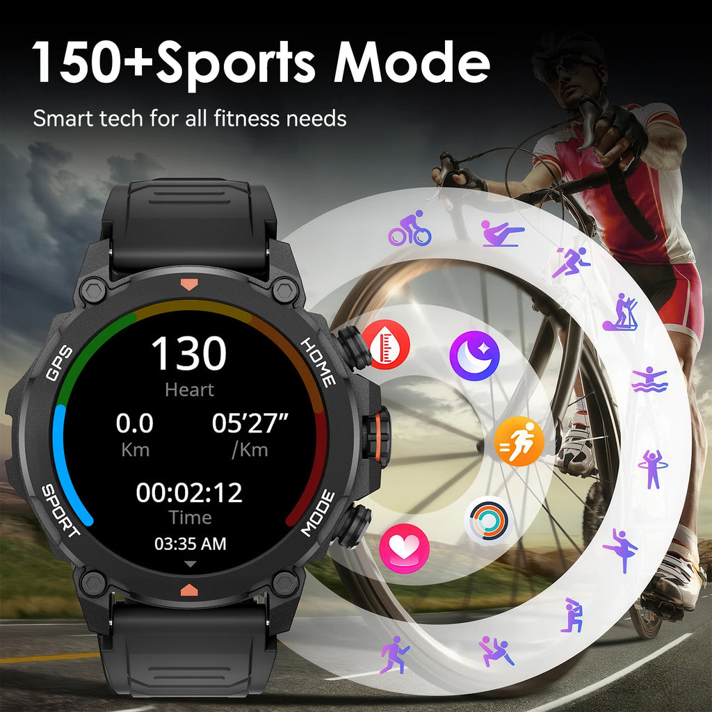 2025 Men's Smart Watch 1.43'' AMOLED GPS 150+ Sports Tracker 5ATM Swimming Health Monitor BT Call For Android iOS Smartwatches