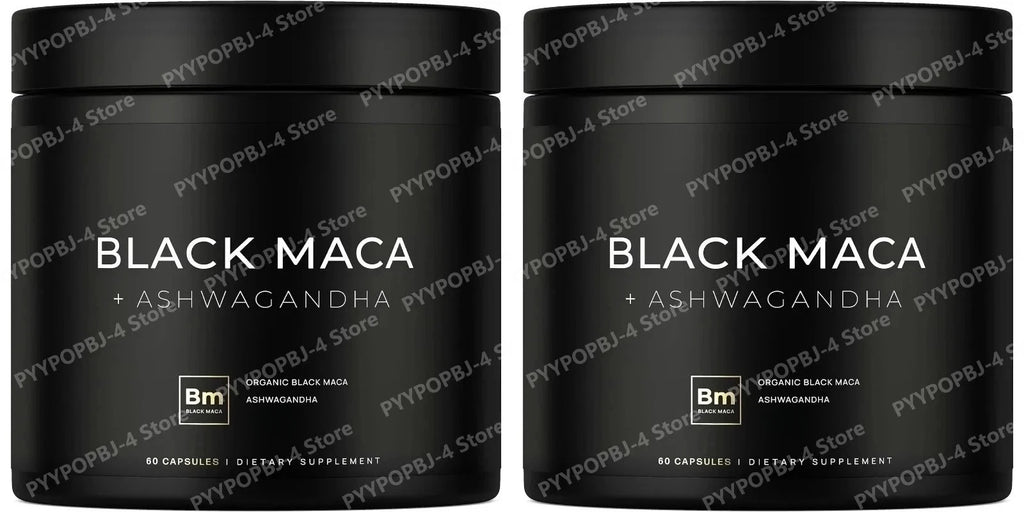 Black Maca Root Extract with Ashwagandha 60 Capsules Herbal Adaptogen Supplement for Men Women Energy Mood Stress Support