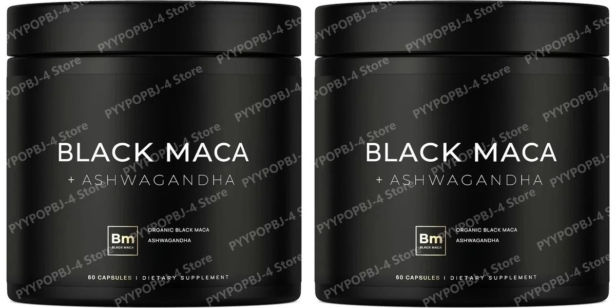 Black Maca Root Extract with Ashwagandha 60 Capsules Herbal Adaptogen Supplement for Men Women Energy Mood Stress Support