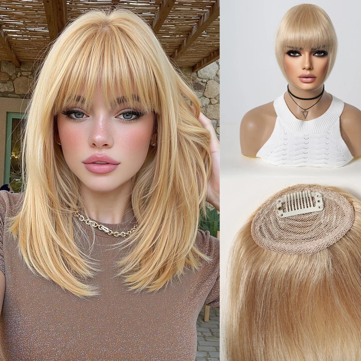 100% Remy Human Hair Fringe Bangs Clips in Natural Black Human Hair 3D Fringe Bangs Hairpieces for Women with Thinning Hair