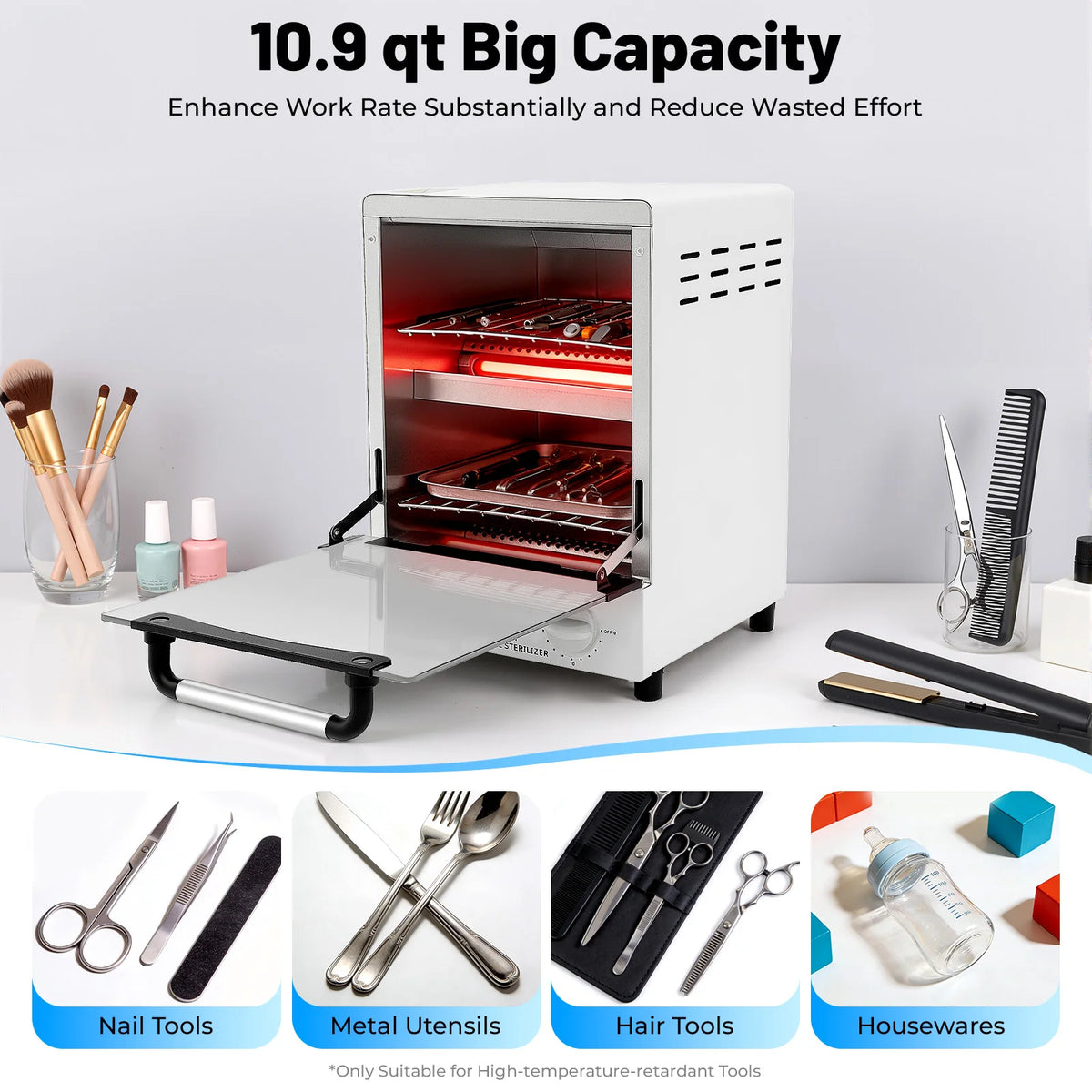 1000W Metal Tool Sterilizer Nail Tool Cleaning Sterilizer Cabinet High Temperature Cleaning Box Dry Heat Sterilizer