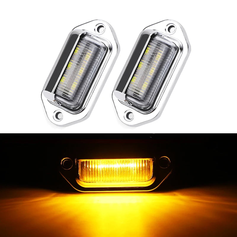 Universal Chrome LED Number Plate Light 12V 24V Rear Brake Light License Taillight for Cars Truck Wagon Van RV Motorcycle 6 Leds