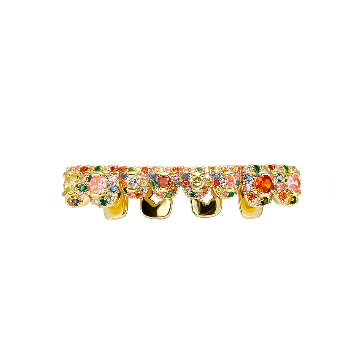 JINAO Rainbow Candy Color CZ Hip Hop Full Iced Out 8 Teeth Small Siz Set Grillz Men Top&Bottom Punk Rapper Halloween Cospla