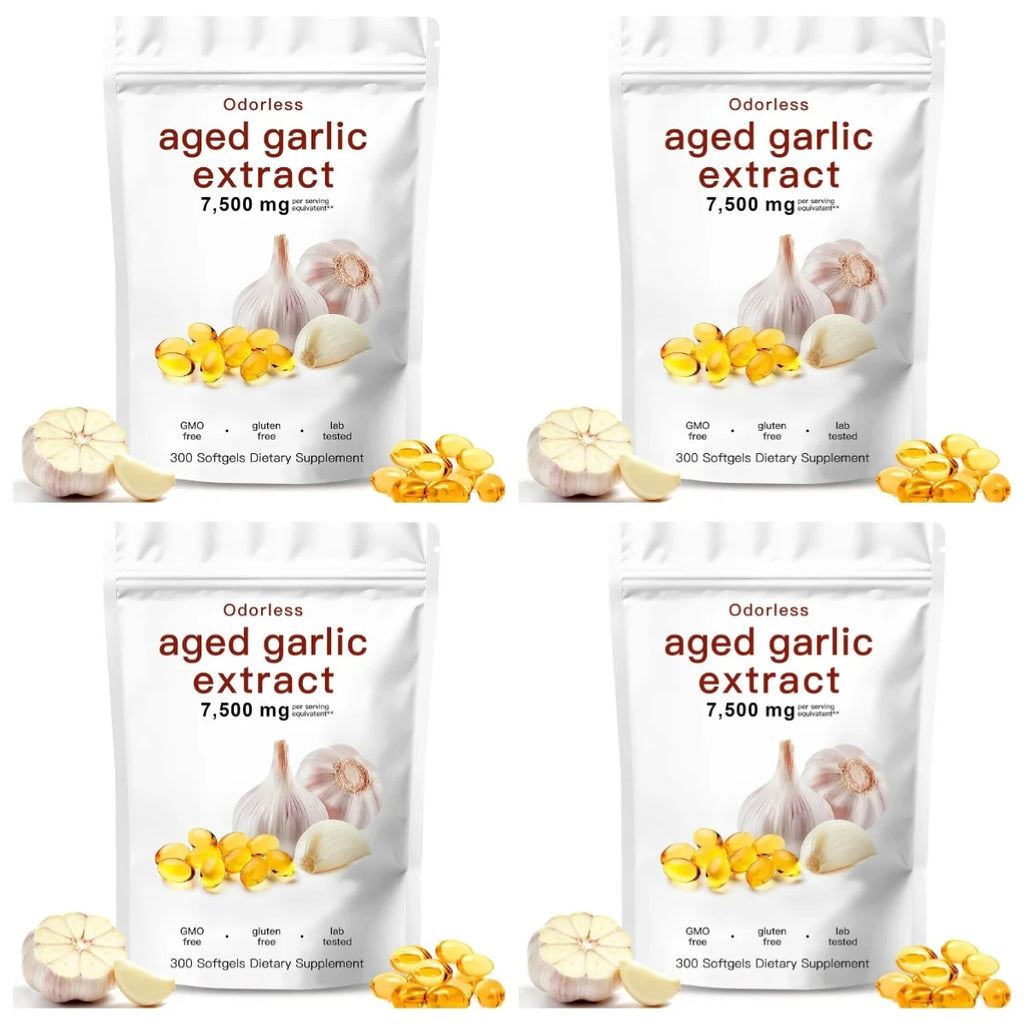 Aged Garlic Extract 300 Count Odorless Organic Capsules Supplement for Immune Support Vegetarian Non-GMO All-Natural Softgels