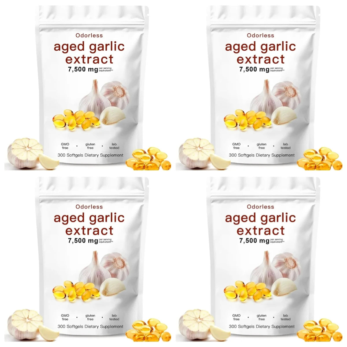 Aged Garlic Extract 300 Count Odorless Organic Capsules Supplement for Immune Support Vegetarian Non-GMO All-Natural Softgels