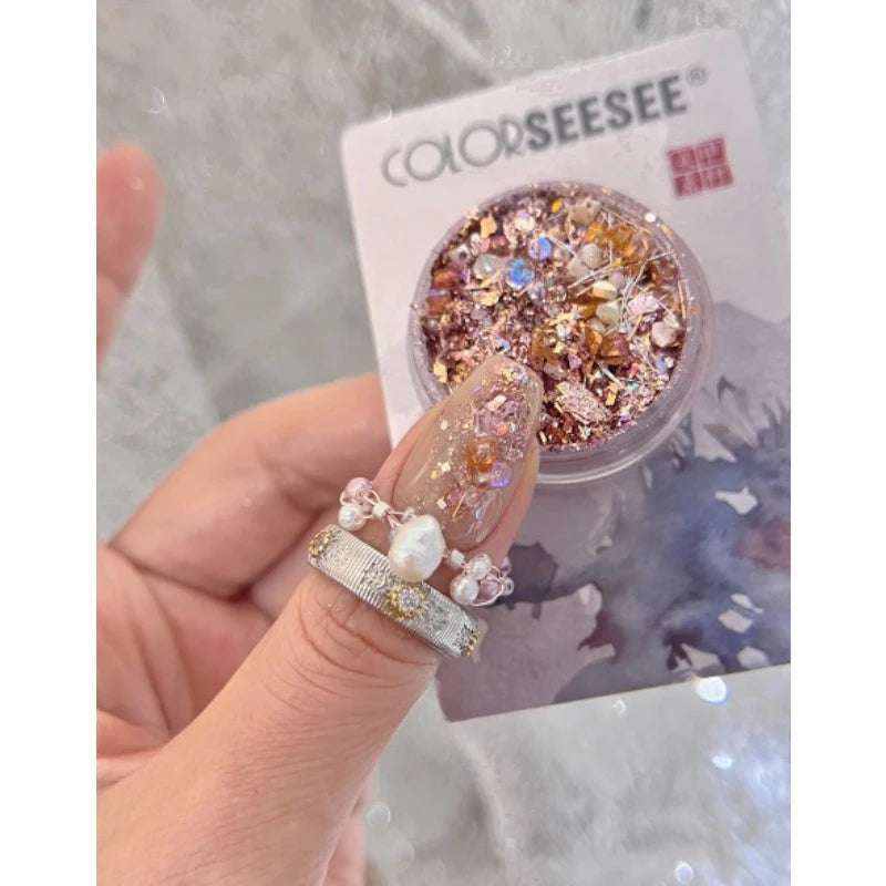 1pc Colorful  nail powder platinum foil decoration and rhinestone accessories DIY nail charm nail gemstone nail products
