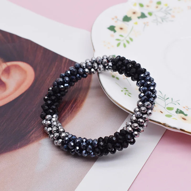Mixed Color Trendy Glass Bead Bracelet Elastic Handmade Strand Bracelets for Women Gift New Hair Accessory Glass Beads Bracelet