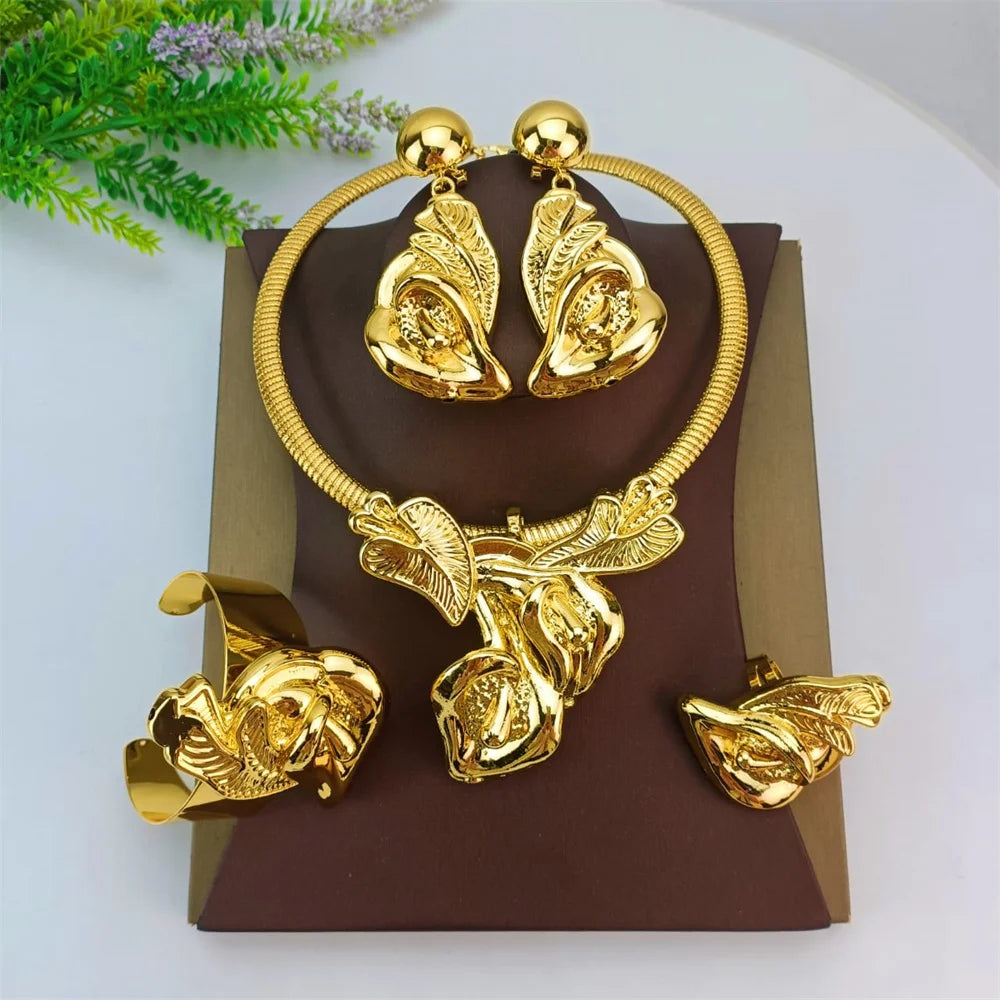 EMMA African Bridal Wedding Jewelry Nigerian Women Classic Big Bold Necklace Nice Earrings Italian Dubai Gold Color Jewelry Set