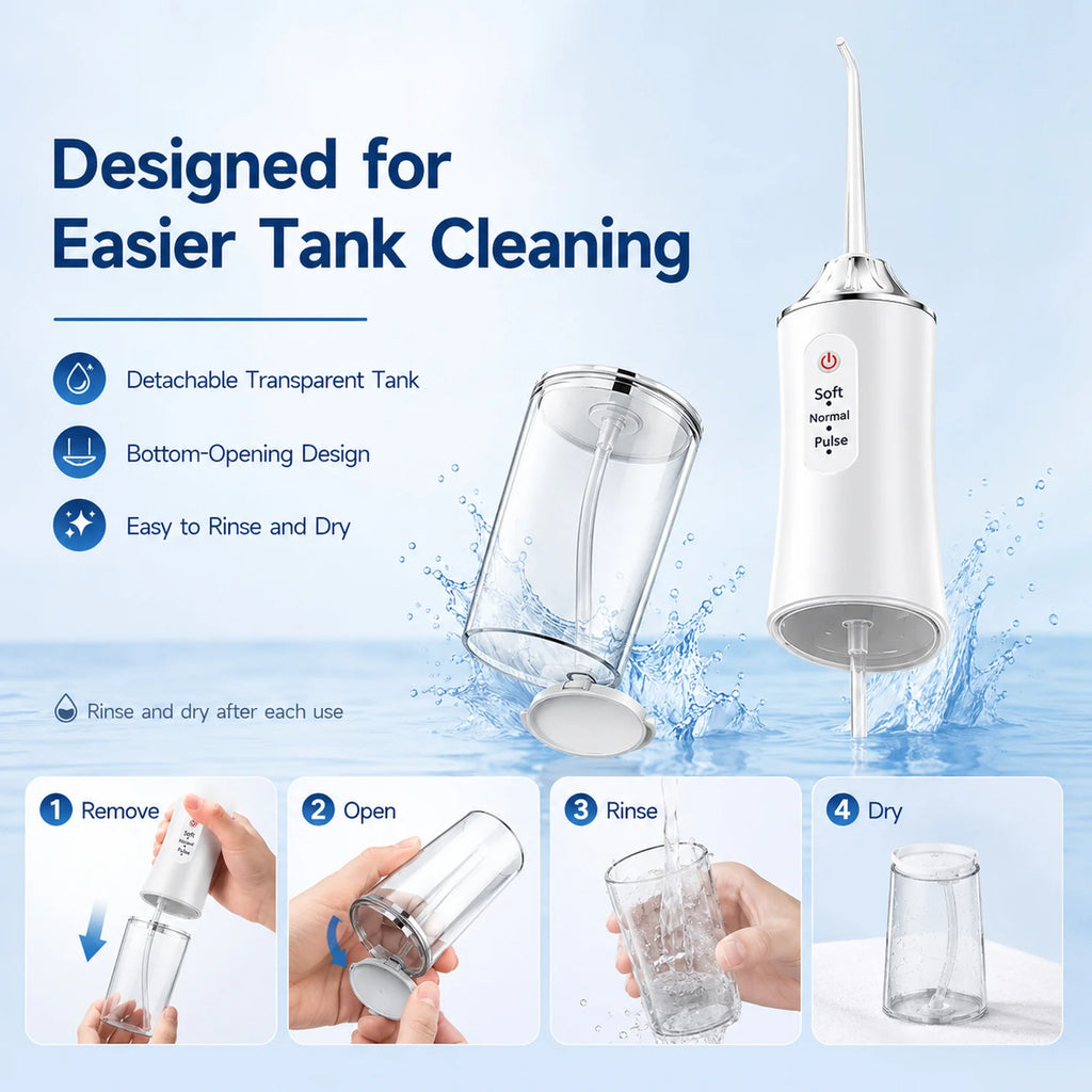 Powerful Battery Electric Pick Ipx7 3 Modes Rechargeable Teeth Cleaning Replacement Tips Oral Irrigator Water Dental Flosser