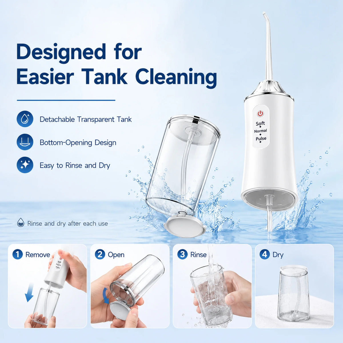 Powerful Battery Electric Pick Ipx7 3 Modes Rechargeable Teeth Cleaning Replacement Tips Oral Irrigator Water Dental Flosser