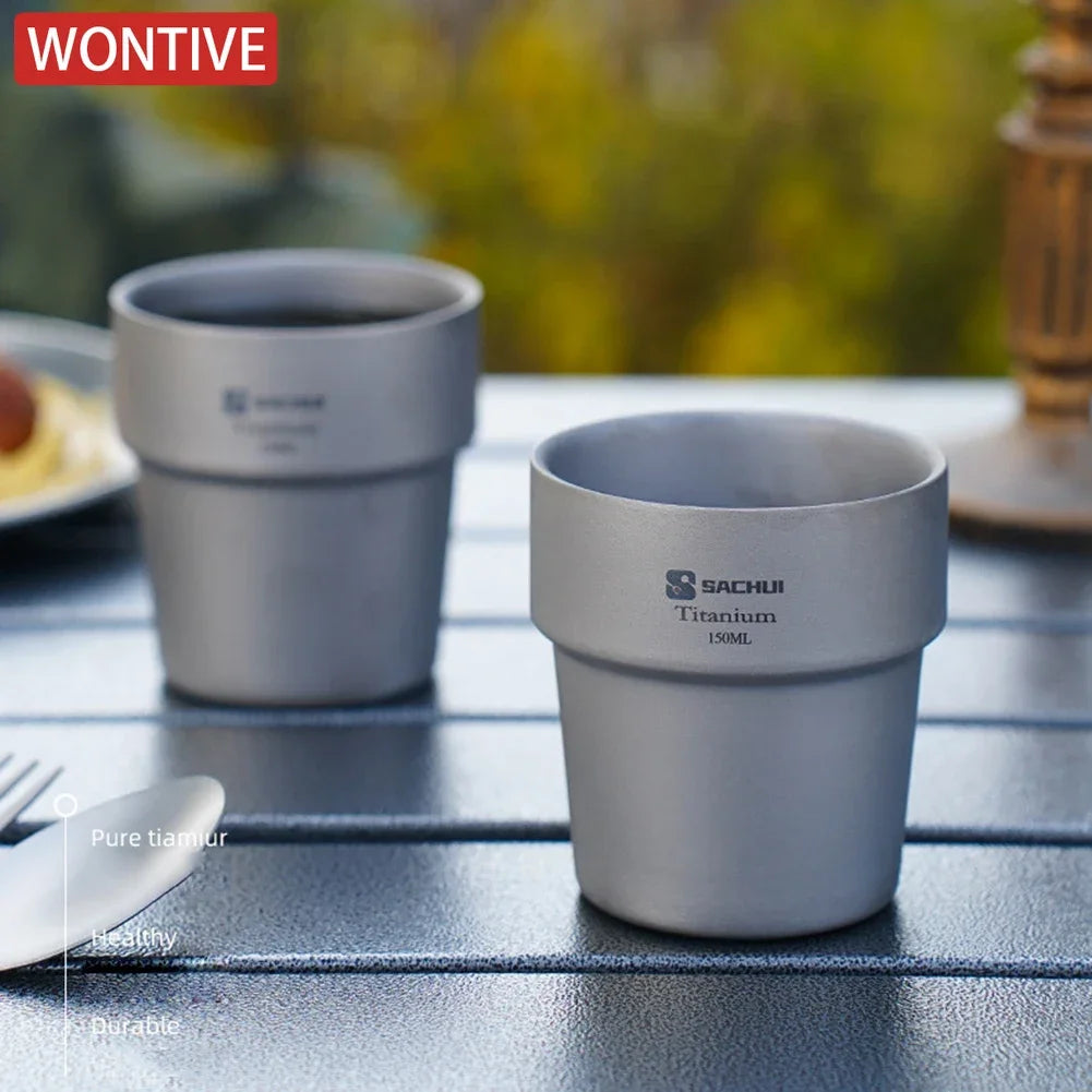 150ml Portable Outdoor Camping Titanium Coffee Mug Water Cup Double Wall Heat Insulation Teacup Home Kitchen Teaware Teacups