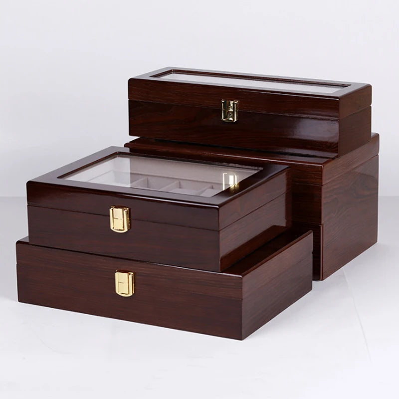 Luxury Handmade Wood 6/10/12Grids  Watch Clock Box for Men's and Women's Jewelry Storage Packaging Box Watch Organizer Display