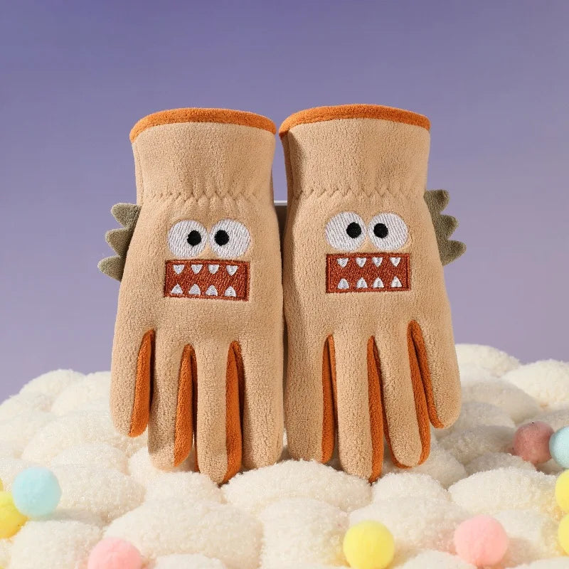 Autumn Winter Children's Gloves Cycling Cute Cartoon Warm Boy Girl Gloves Fleece Windproof Pupil Soft Outdoor Play Kids Gloves