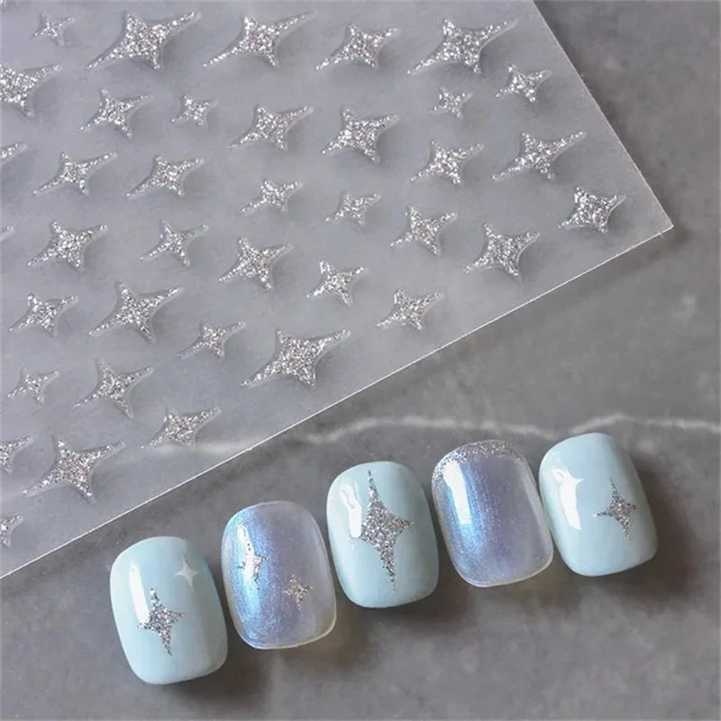 1pcs 5D Rhinestones Gold Silver Irregular Pattern Nail Sticker Simple Design Adhesive Slider Nail Art Decoration Decals Supplies