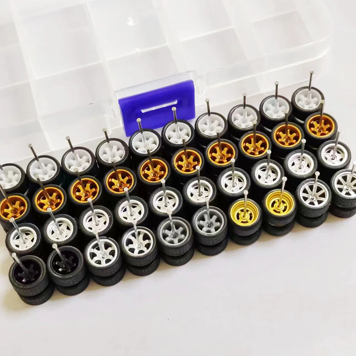 20 Sets 1/64 Alloy Car Wheels w Rubber Tires Axles for 1:64 Mini Model Cars Matchbox Domeka HW