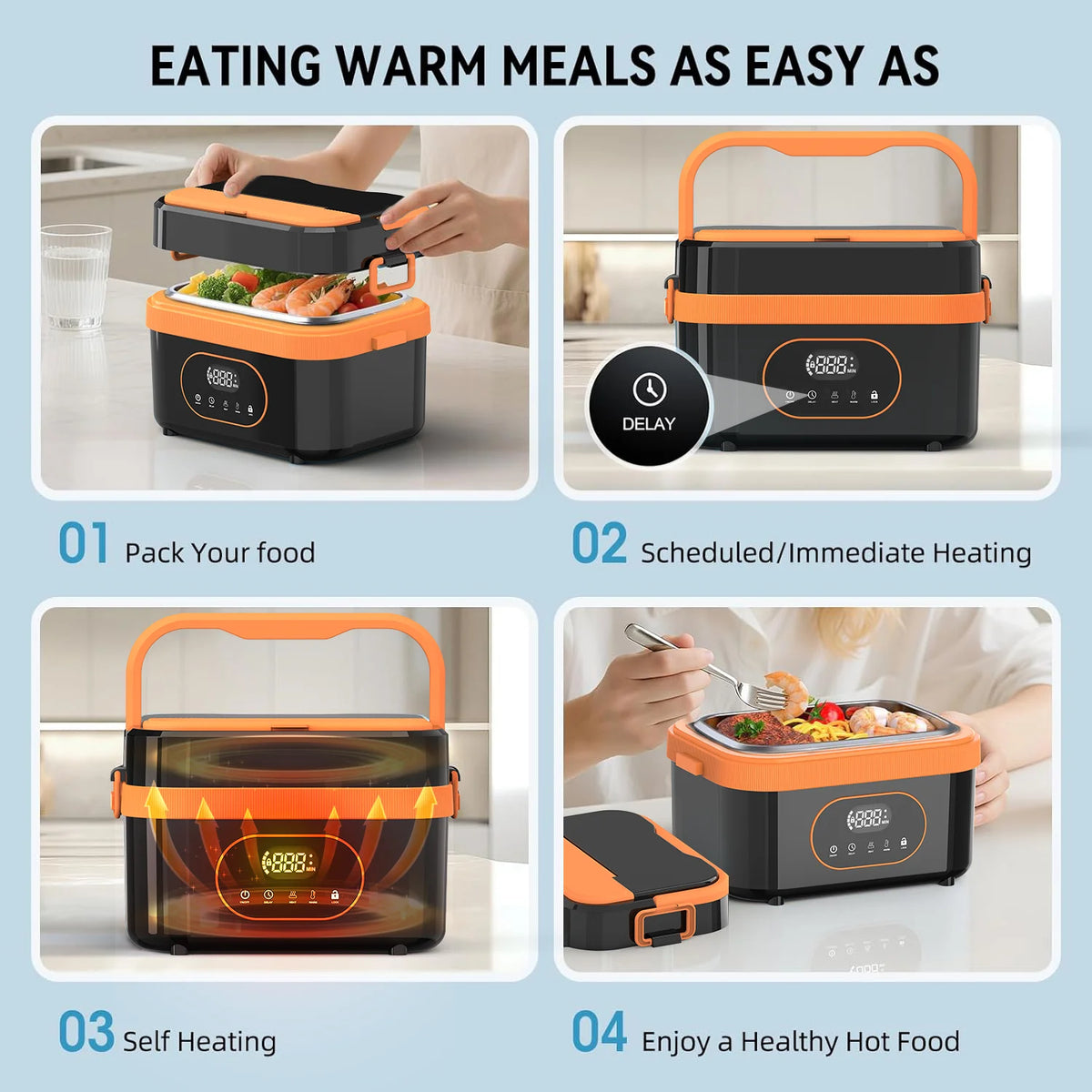 Gison 1.5L Electric Lunch Box Food Warmer Self Heating Lunch Box 18000mah Big Capacity Rechargeable Cordless Electric Lunch Box