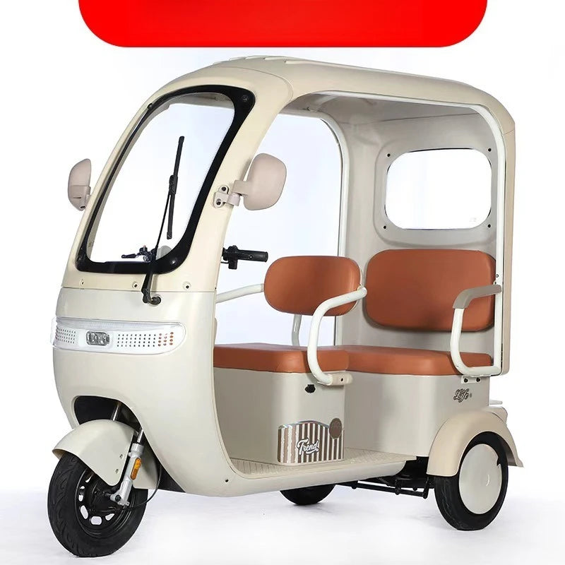 Canopy Electric Tricycle Battery Scooter, 3 Wheel E-Trike For Family Kids School Pickup Daily Commuting