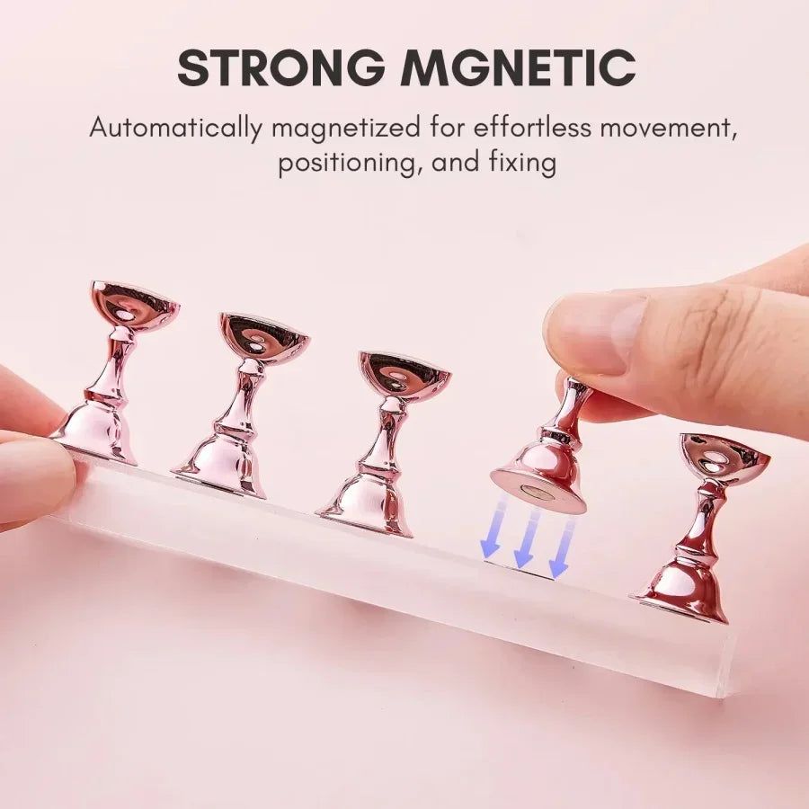 Magnetic Crystal False Nail Tip Practice Holder Stand 5Pcs Reusable Nail Art Display Base For Professional Salon DIY Manicure Accessory