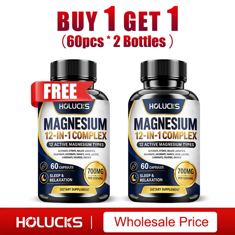 Magnesium Complex 700mg 12 in 1 Supplement, Support Heart & Bone Health, Aid Relaxation, Improve Muscle Strength, Boost Immune