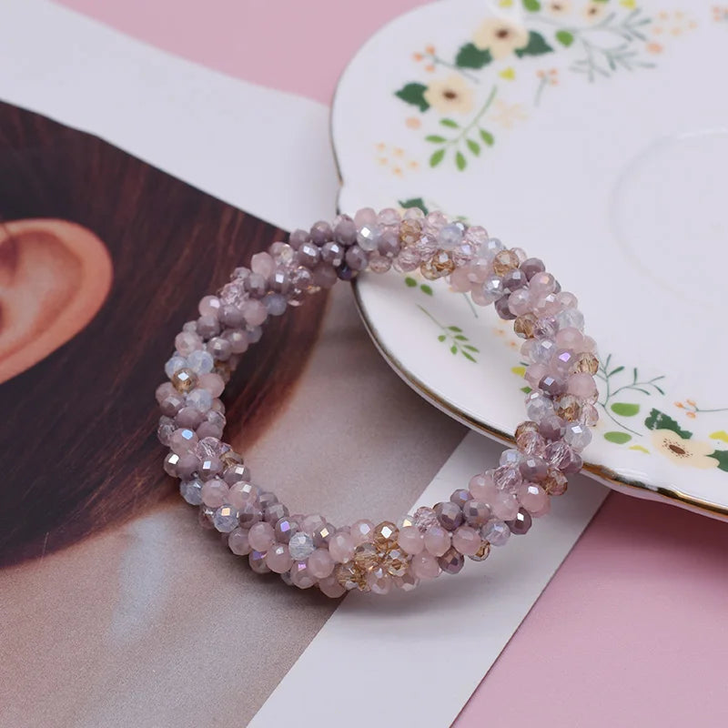 Mixed Color Trendy Glass Bead Bracelet Elastic Handmade Strand Bracelets for Women Gift New Hair Accessory Glass Beads Bracelet