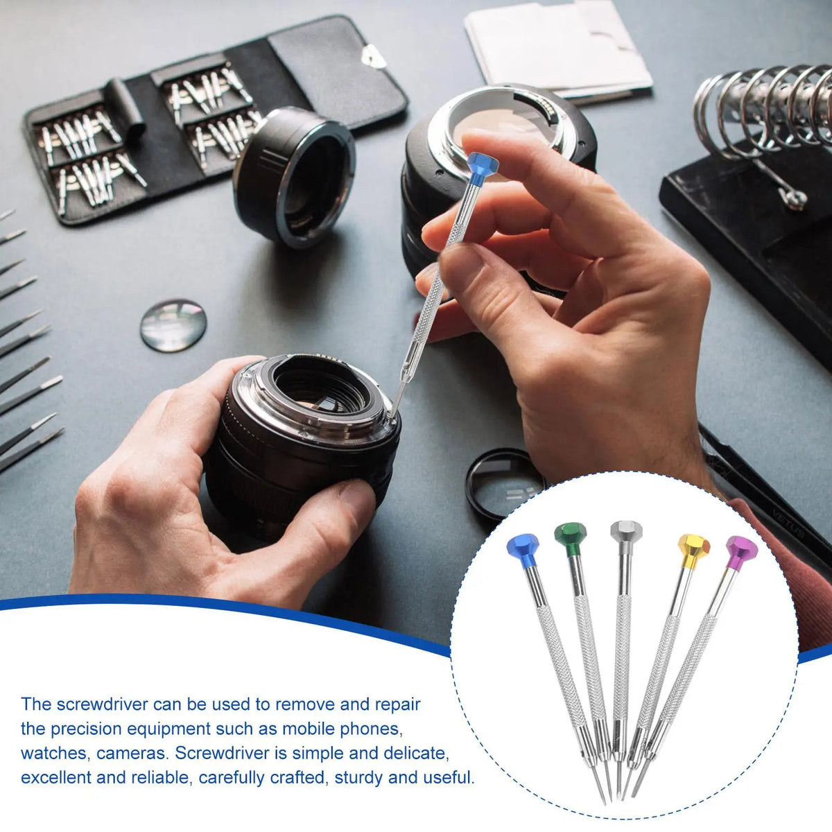 5pcs Flat Slotted Screwdrivers Durable Steel Repair Tools Watch Eyeglass 0.8mm 1.0mm 1.2mm 1.4mm 1.6mm Portable Storage