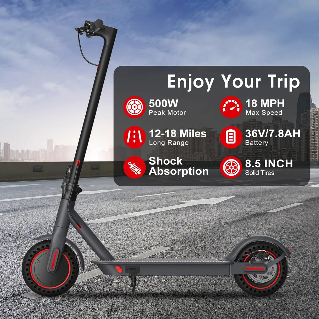 Adult 350W Electric Scooter 19mph Top Speed 16 Miles Max Range Foldable E-Scooter with 8.5'' Tires Double Shock System APP Control
