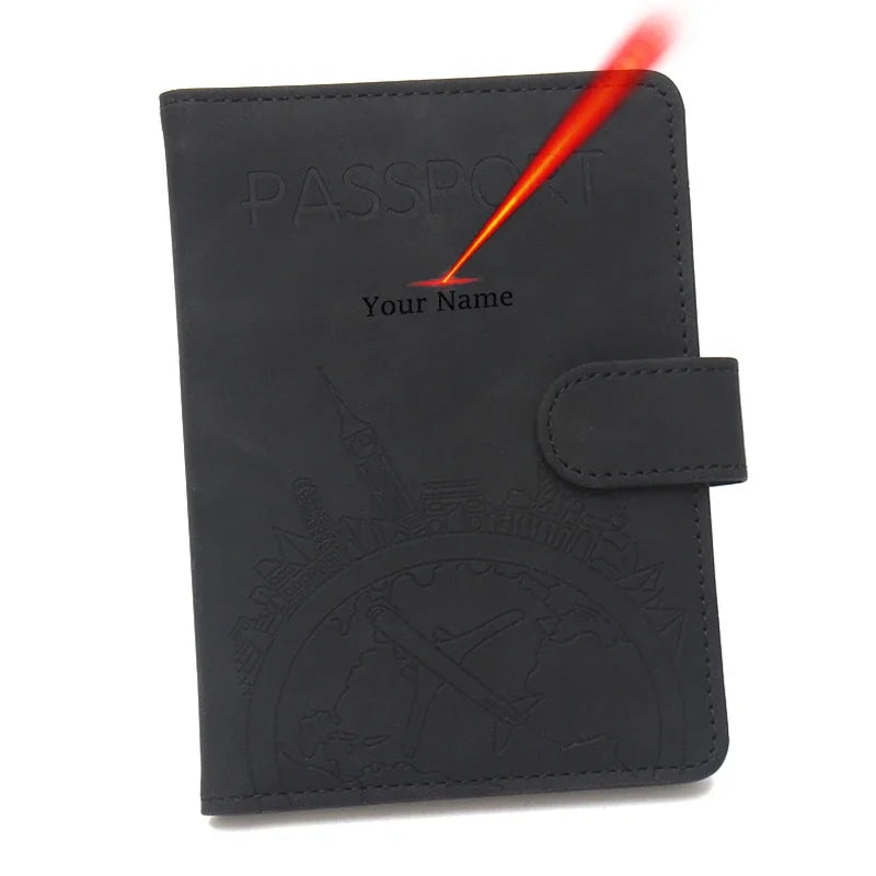Rfid Global Flight Passport Holder Laser Engarved Name Passport Cover Custom Name Travel Wallet