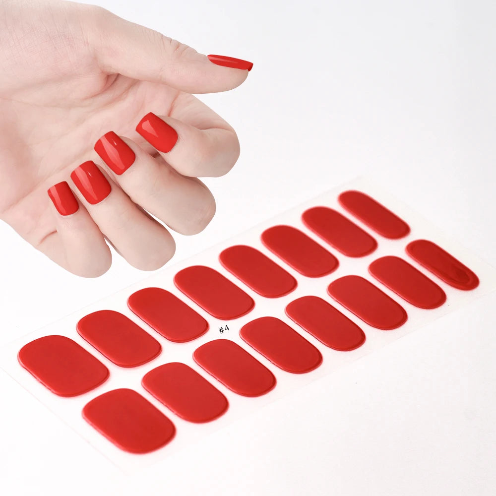 16Tips UV Semi Cured Nail Stickers White&Pink Lamp Gel Nail Polish Wraps Full Cover Adhesive Nails Decals Sliders Lamp Neede Y&F