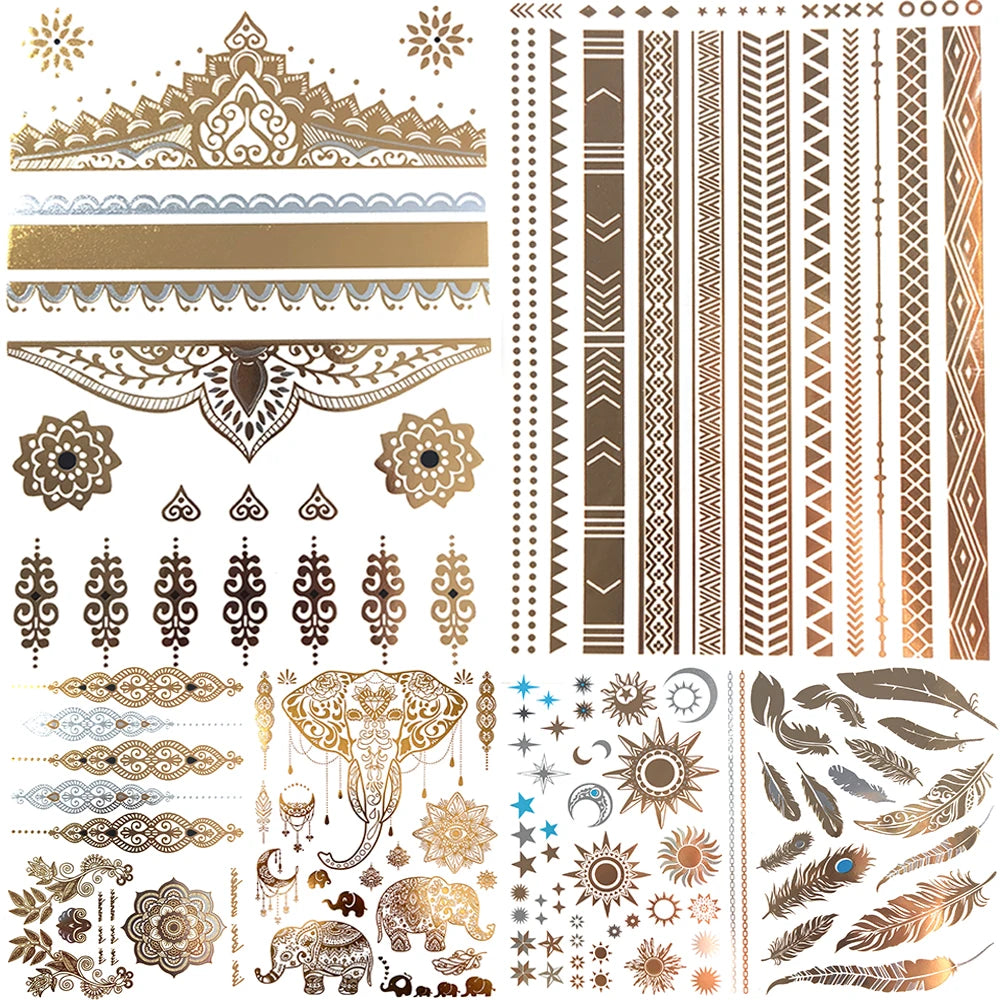 1PC Summer Style Men Women Body Art Gold Metallic Tattoo Sticker HYS-101 Chain Bracelet Fake Jewelry Waterproof Temporary Tattoo
